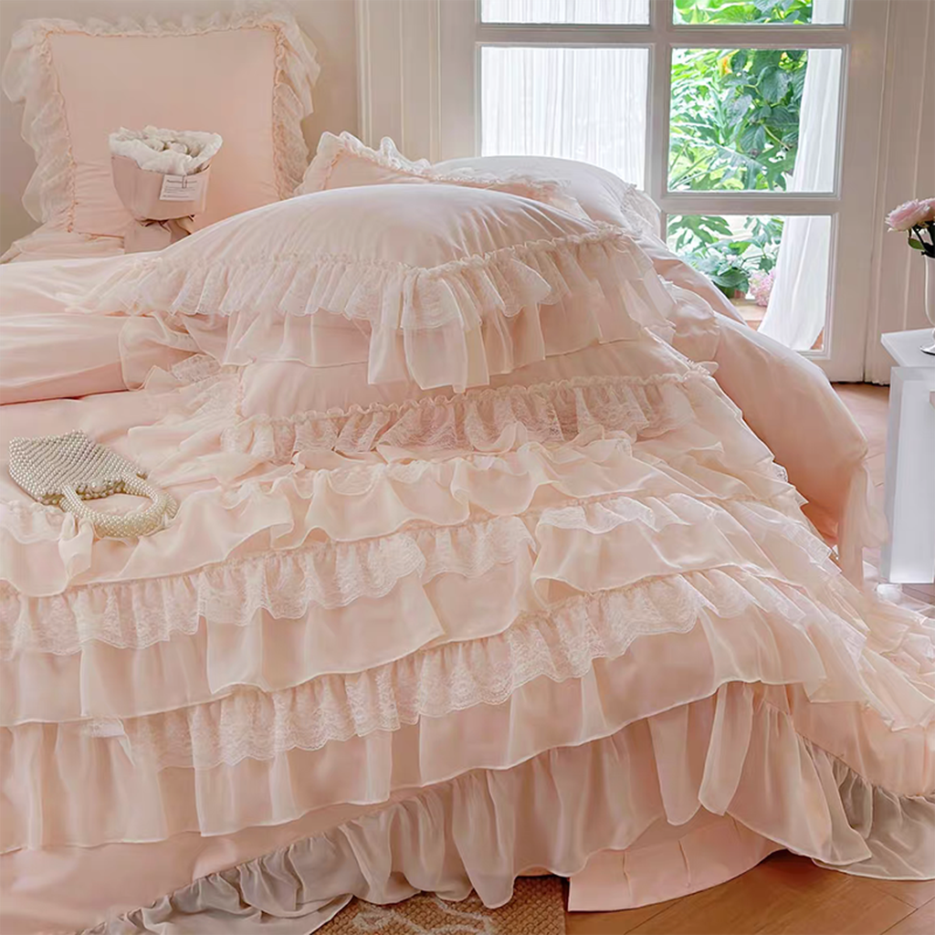 Purple Princess Style Chiffon Ruffled Bedding Set