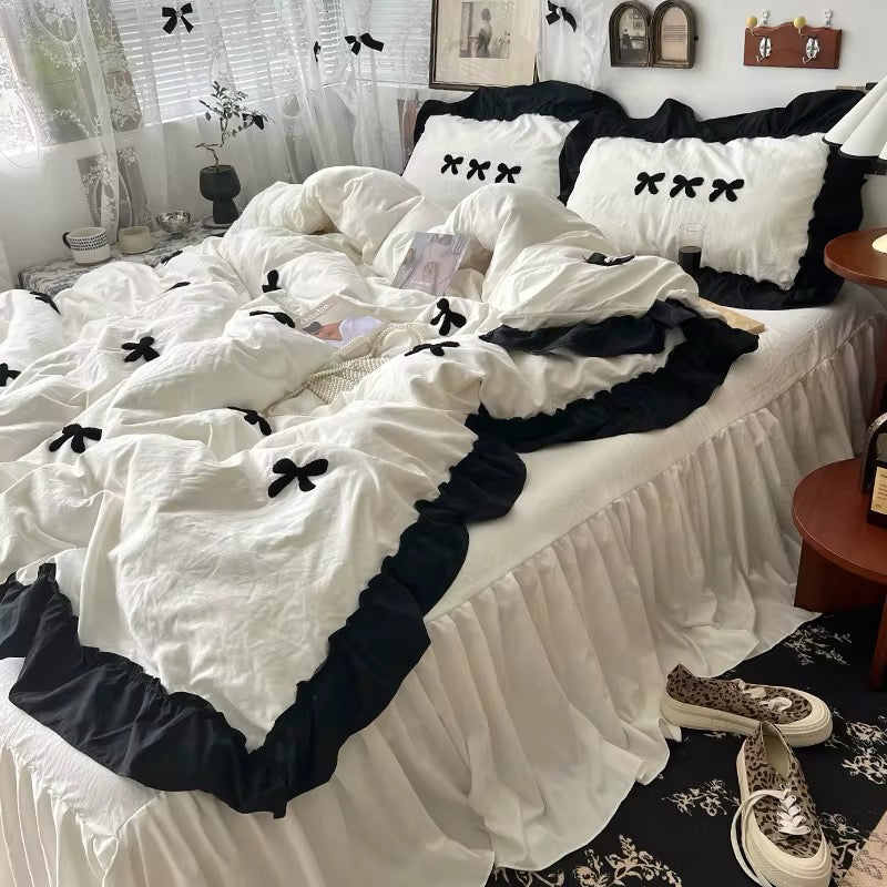 Aesthetic Pink Bedding Set with Bow