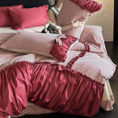 Red Heart Ruched Bow Bedding Set