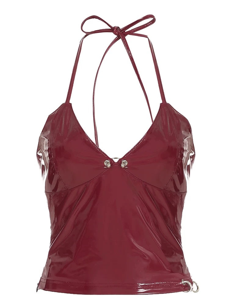 Y2K Red Leather Crop Top
