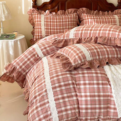 Red Tartan Plaid Ruffle Bedding Set