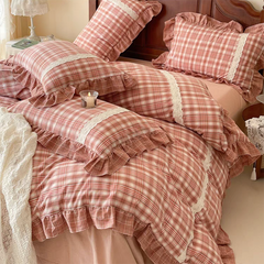 Red Tartan Plaid Ruffle Duvet Cover