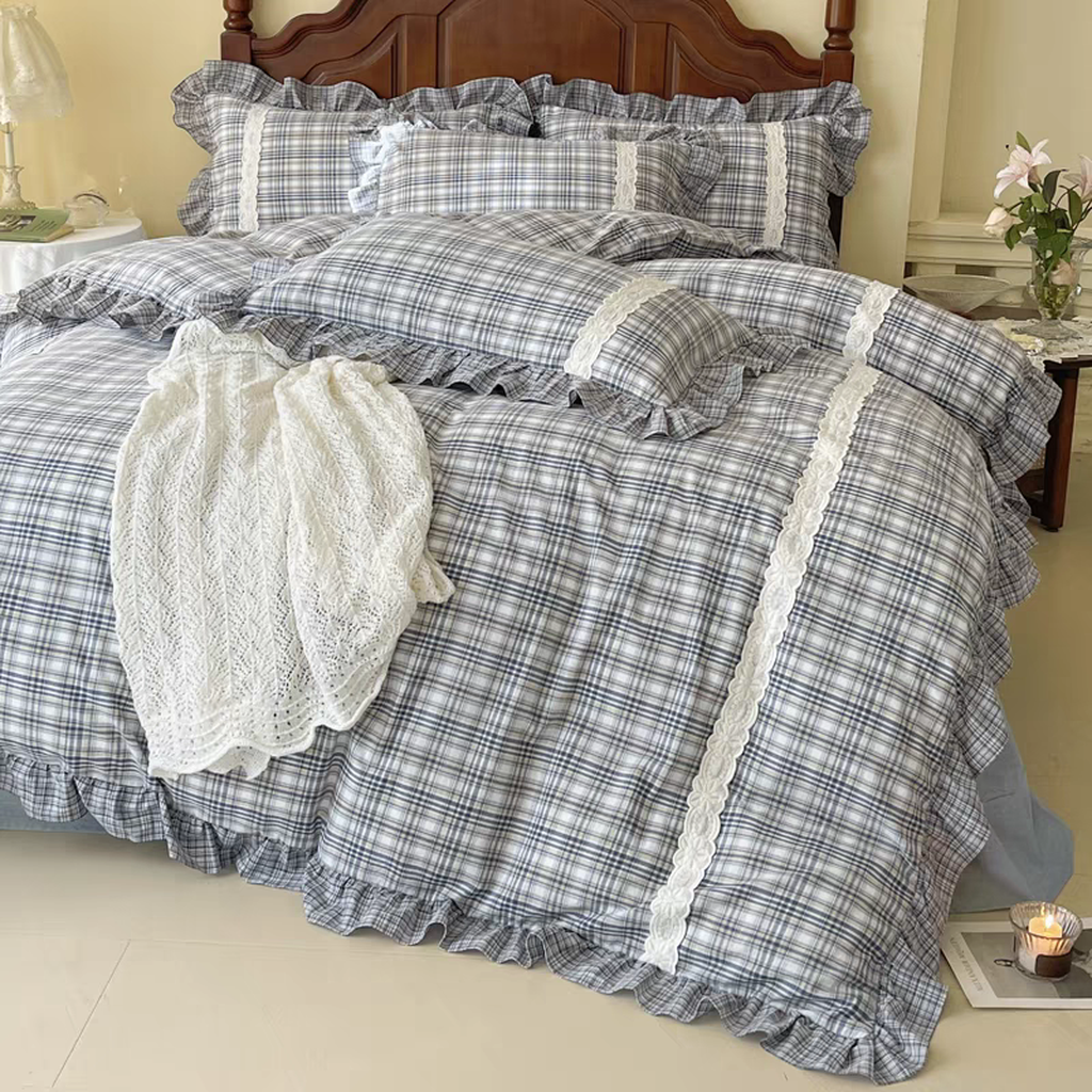 Red Tartan Plaid Ruffle Duvet Cover
