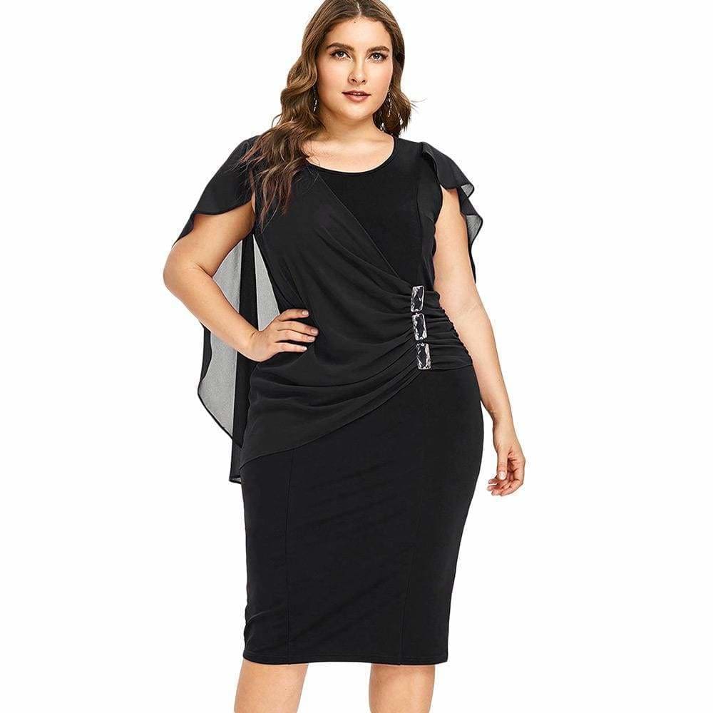 Clearance Rhinestone Ruched Embellished Capelet Dress O-Neck Sleeveless