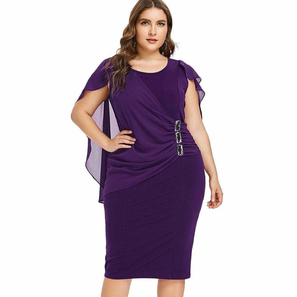 Clearance Rhinestone Ruched Embellished Capelet Dress O-Neck Sleeveless