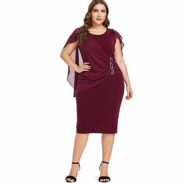 Clearance Rhinestone Ruched Embellished Capelet Dress O-Neck Sleeveless