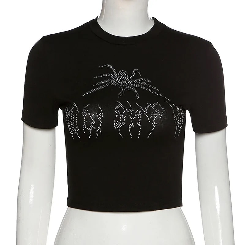 Spider Rhinestone Crop Top