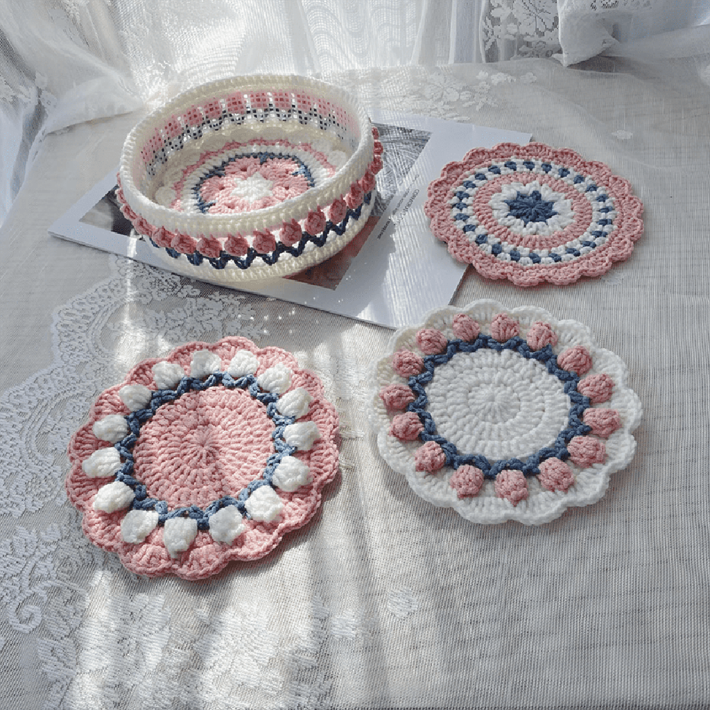 Rose Collection - Handmade Crochet Storage Basket -  Pink