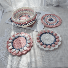 Rose Collection - Handmade Crochet Storage Basket -  Pink