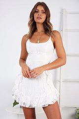 Ruffled Printing Sling Mini Dress V Neck  Irregular Party Dress