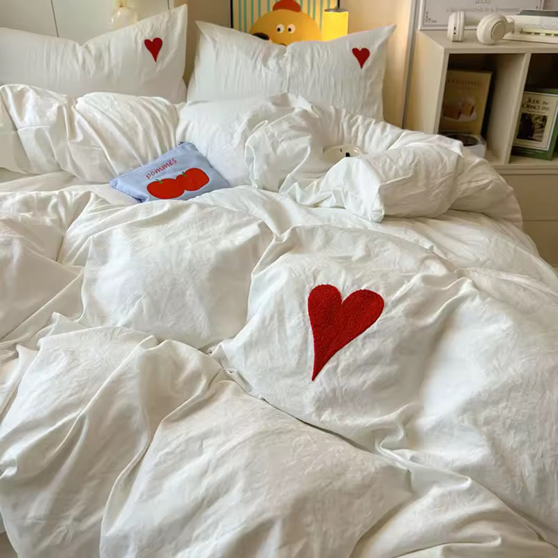 White Heart Coquette Bedding Set