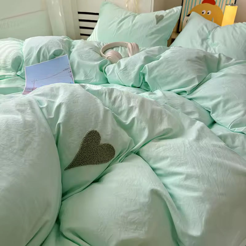 Mint Green Heart Bedding Set