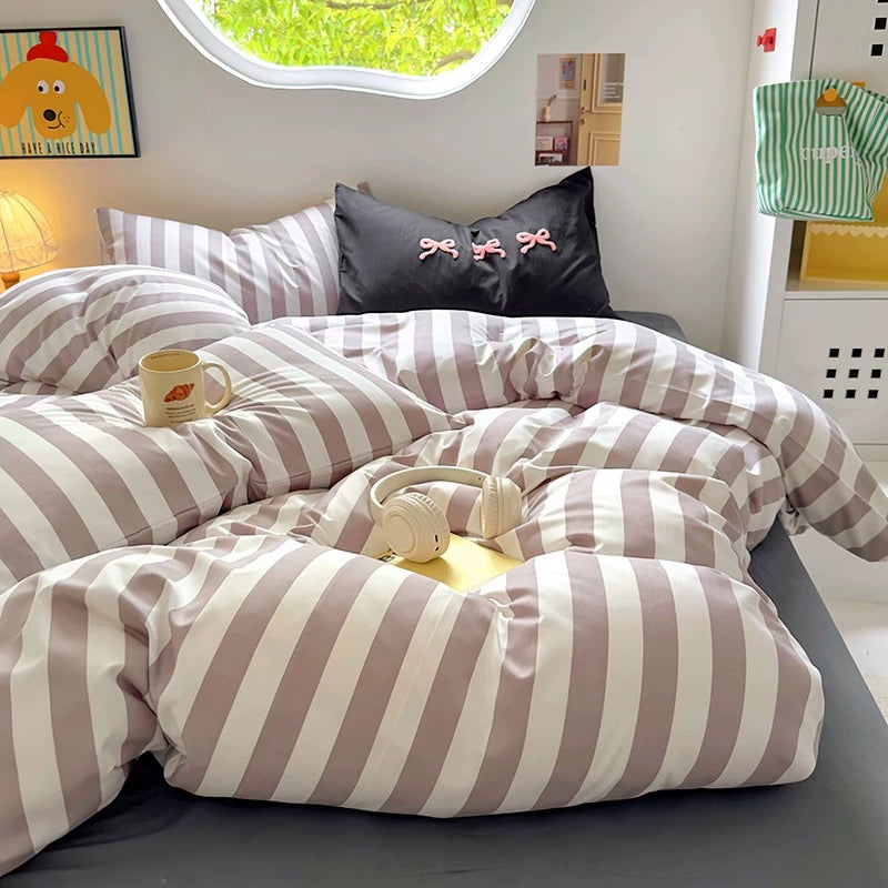 Black Striped Cotton Bedding Set
