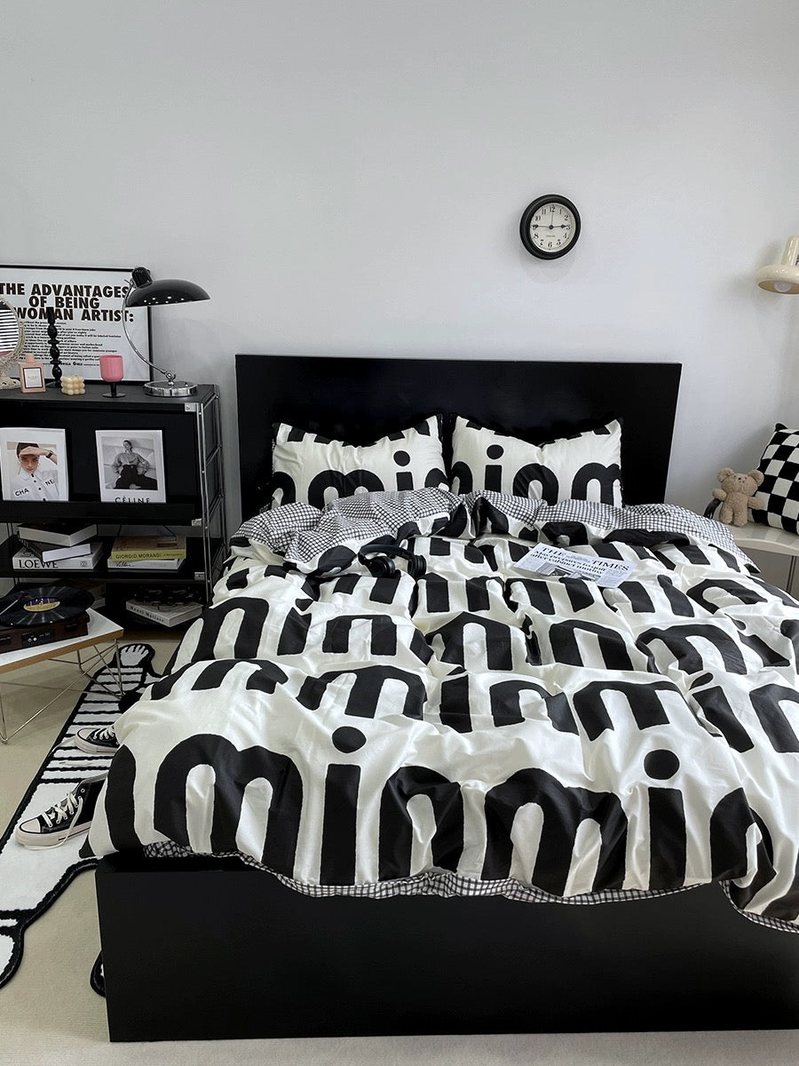 Korean Pink Letter Bedding Set