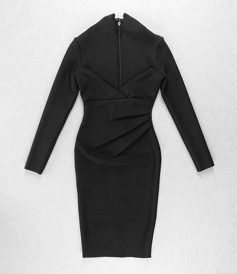 Solid Color Dress Long Sleeve Large V-neck Bandage Dress