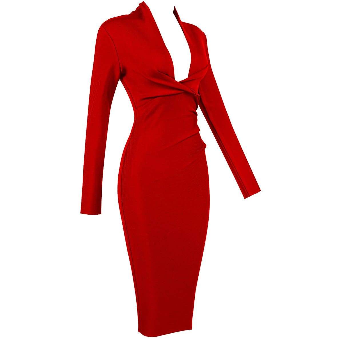 Solid Color Dress Long Sleeve Large V-neck Bandage Dress