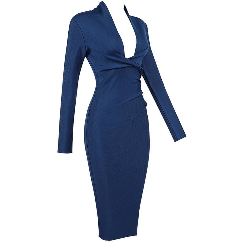 Solid Color Dress Long Sleeve Large V-neck Bandage Dress