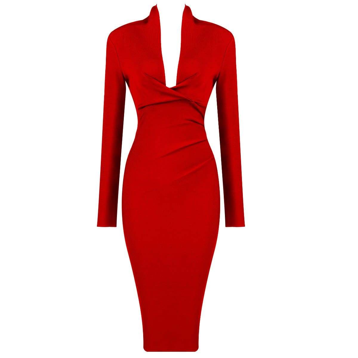 Solid Color Dress Long Sleeve Large V-neck Bandage Dress