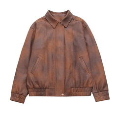 Faux Leather Bomber Jacket In Brown