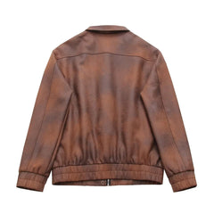 Faux Leather Bomber Jacket In Brown