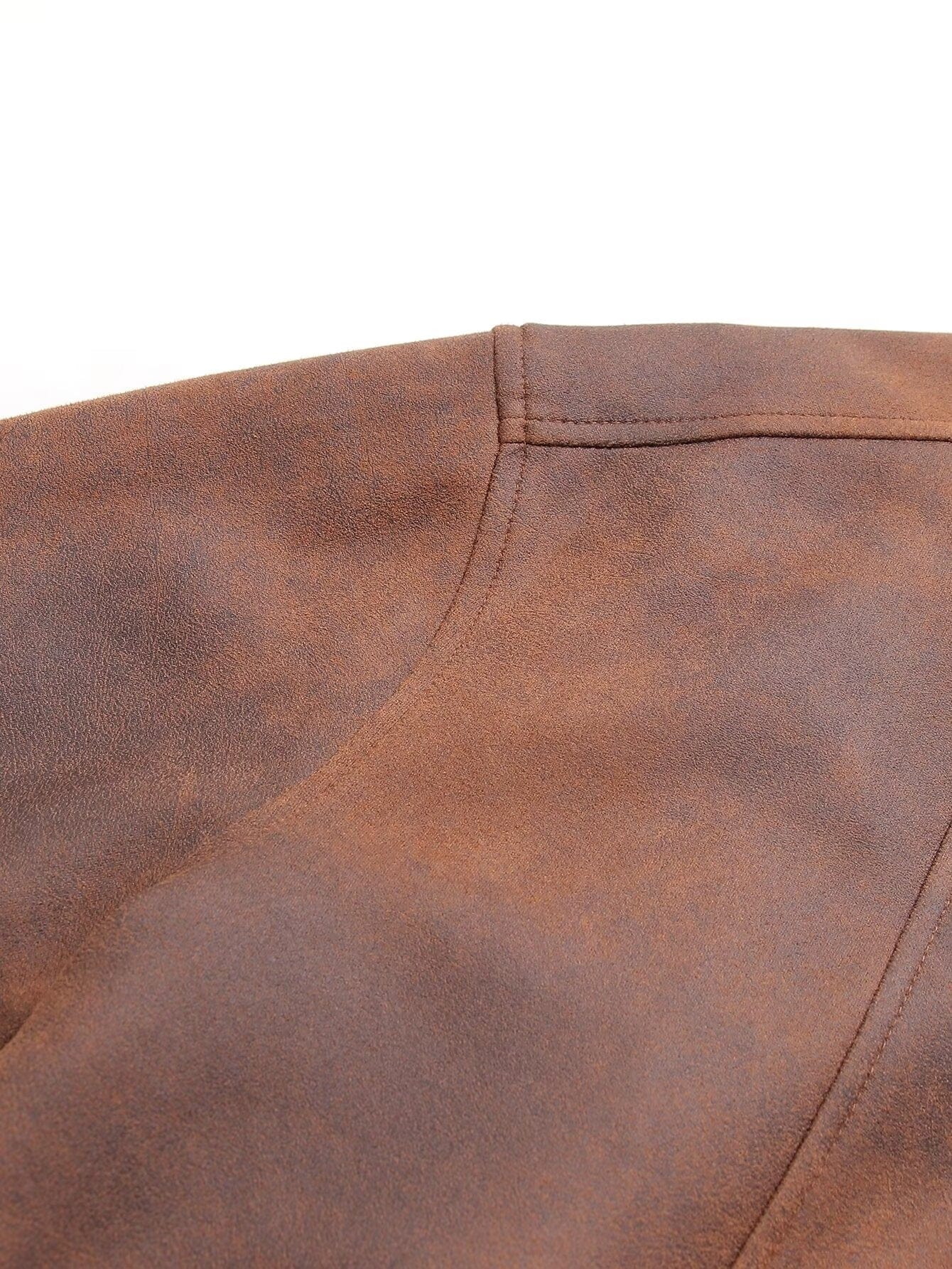 Faux Leather Bomber Jacket In Brown