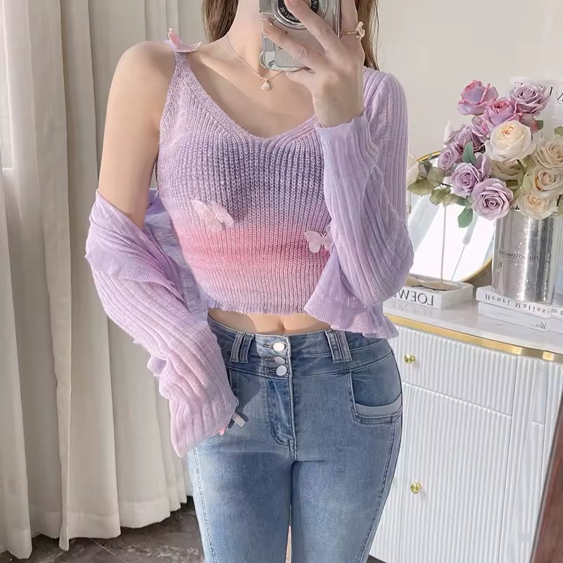 Gradient Butterfly Crop Top