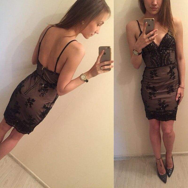 Summer Dress Spaghetti Strap V Neck Sequined Lace Bodycon Dresses Sleeveless Party Evening Vestidos Femme Short Mini Dress