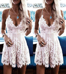 Summer Lace Short Mini Dress Ladies Bodycon Sleeveless Summer Holiday Party Boho Beach Mini Dress Sundress