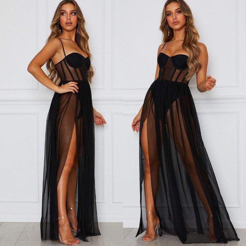 Summer Mesh Cover Ups Sundress Perspective Sleeveless Backless Casual Long Bathing Suit Beach Clothes