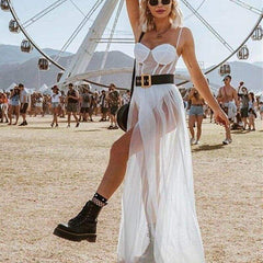 Summer Mesh Cover Ups Sundress Perspective Sleeveless Backless Casual Long Bathing Suit Beach Clothes