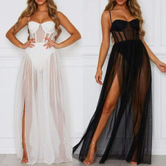 Summer Mesh Cover Ups Sundress Perspective Sleeveless Backless Casual Long Bathing Suit Beach Clothes