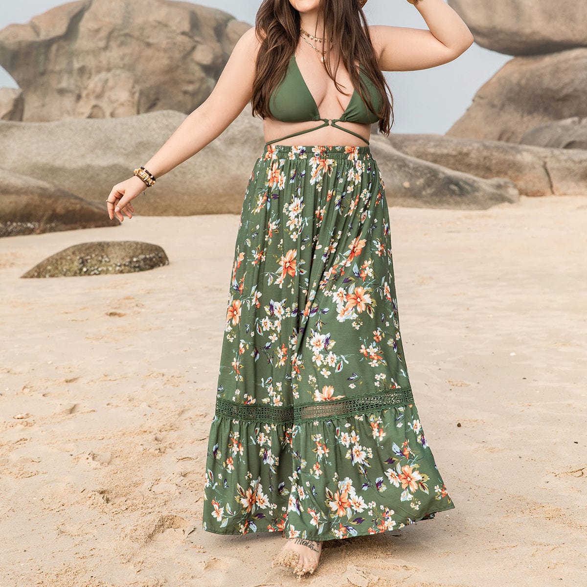 PLUS SIZE Bohemian Floral Maxi Skirt