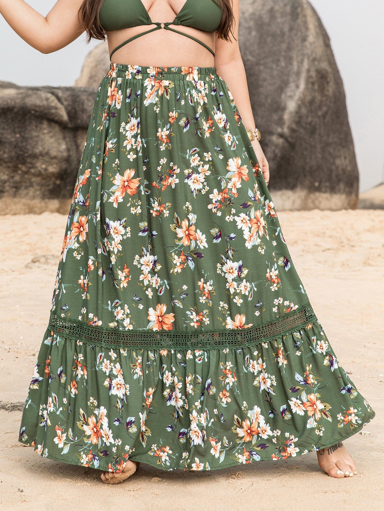 PLUS SIZE Bohemian Floral Maxi Skirt