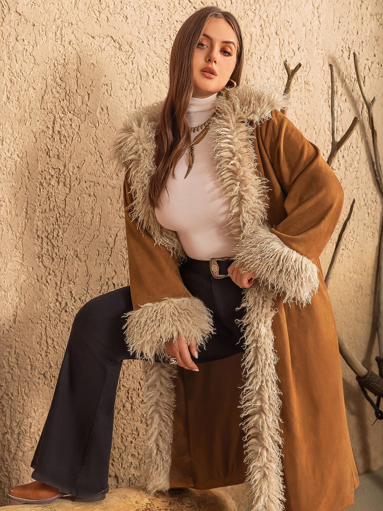 PLUS SIZE Longline Faux Leather Coat