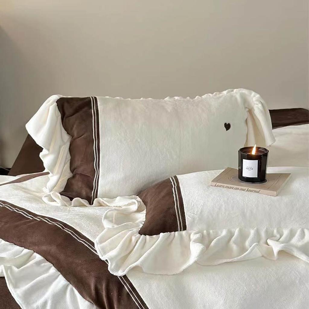 Velvet Heart Embroidery Ruffle Bedding Set - Cream White