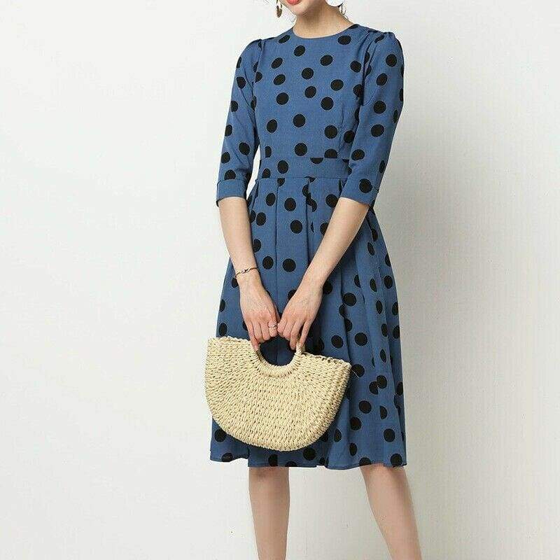 Vintage Polka Point Slim Dress Elegant Half Sleeve A-line Dress For OL Casual Spring Summer Holiday Party vestidos