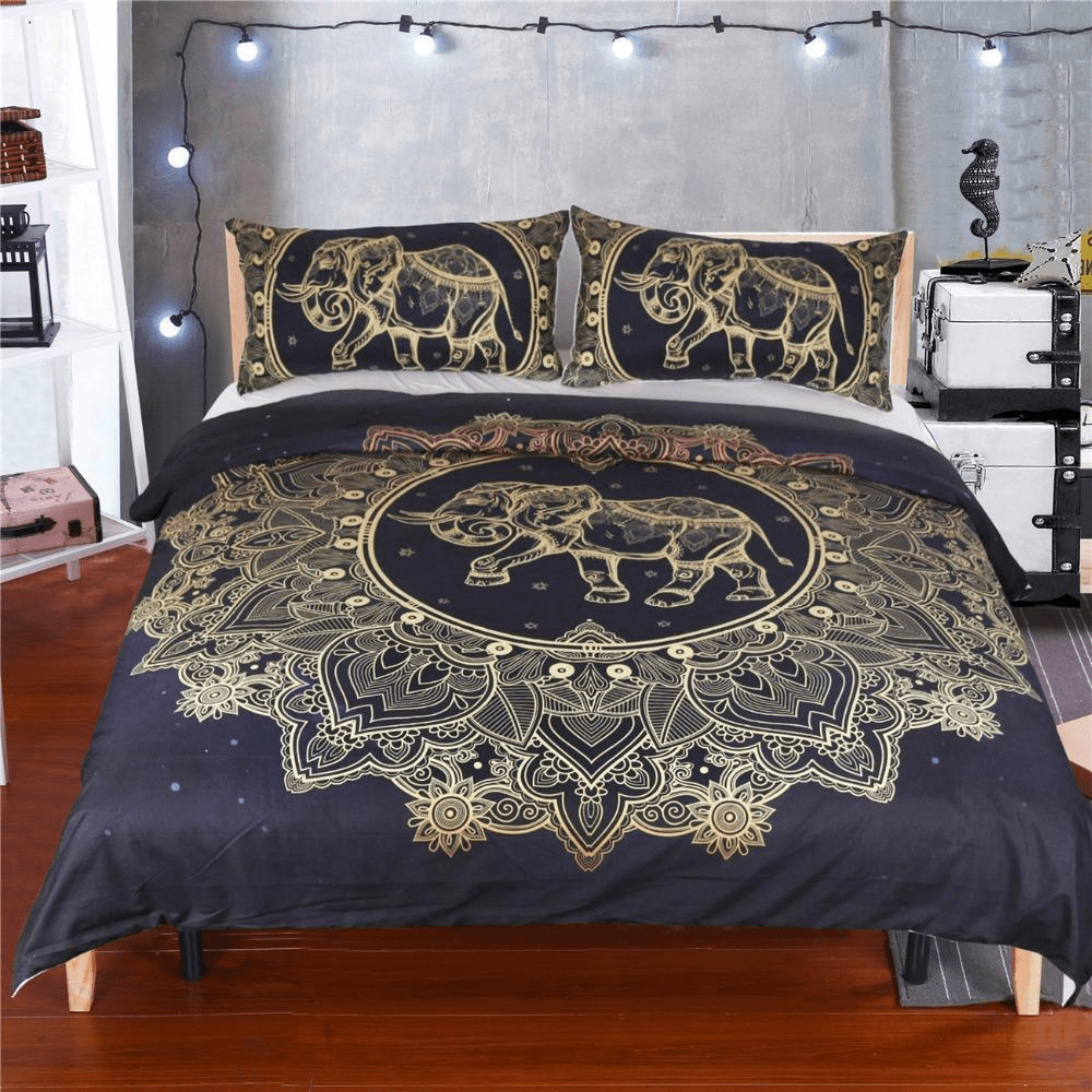 Golden Mandala Elephant Bedding Set 3pcs