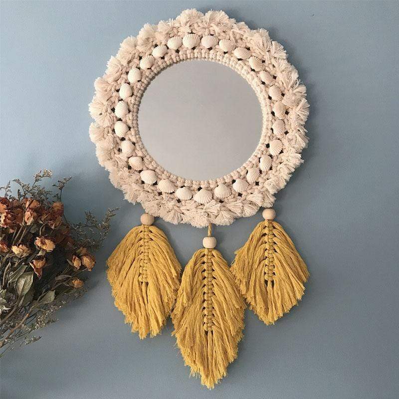 Fringed Feather Round Wall Mirror