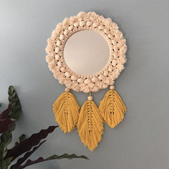 Fringed Feather Round Wall Mirror