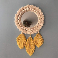 Fringed Feather Round Wall Mirror