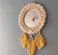 Fringed Feather Round Wall Mirror