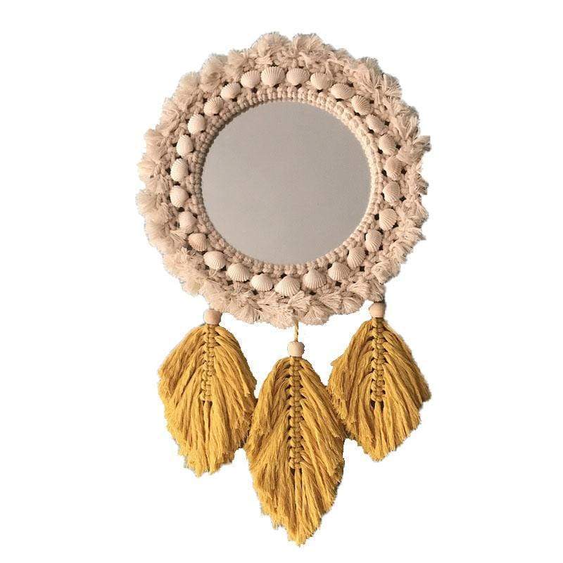 Fringed Feather Round Wall Mirror