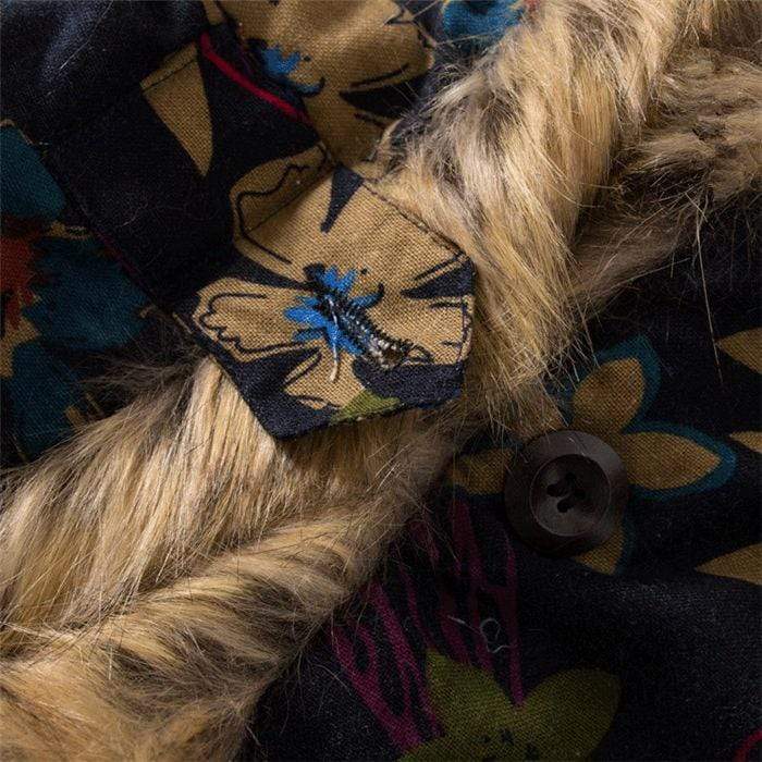 Furry Floral Design Coat