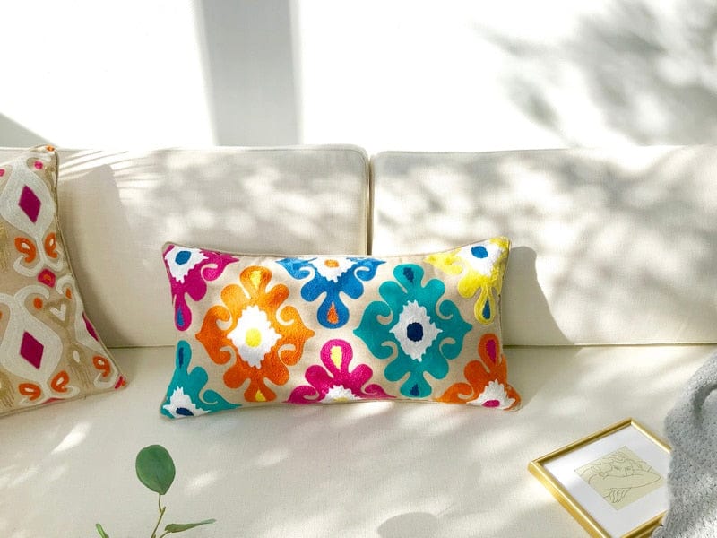 Geometric Design Embroidery Pillow Cover