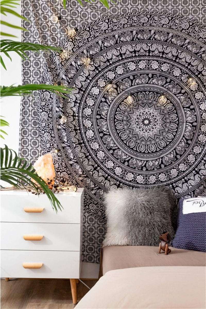 Hippie Trippy Pink and White Mandala Tapestry