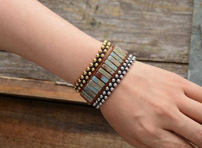 Jasper and Agate Stone Wrap Bracelet