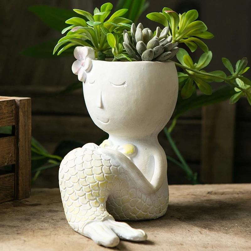 Mermaid Figurine Planter Pot