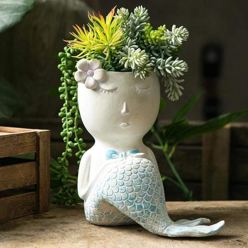 Mermaid Figurine Planter Pot