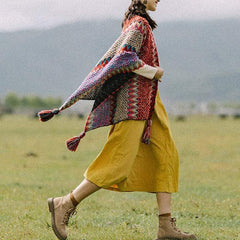 Multicolored Knitted Poncho Cape