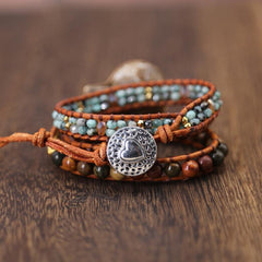 Natural Ammonite Fossil Jasper & African Turquoise Wrap Bracelet